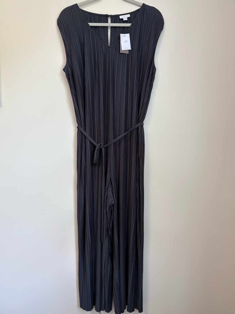J. Jill NWT sz L Women’s PureJill Elements Pleated Knit Jumpsuit in Charcoal - Picture 5 of 14
